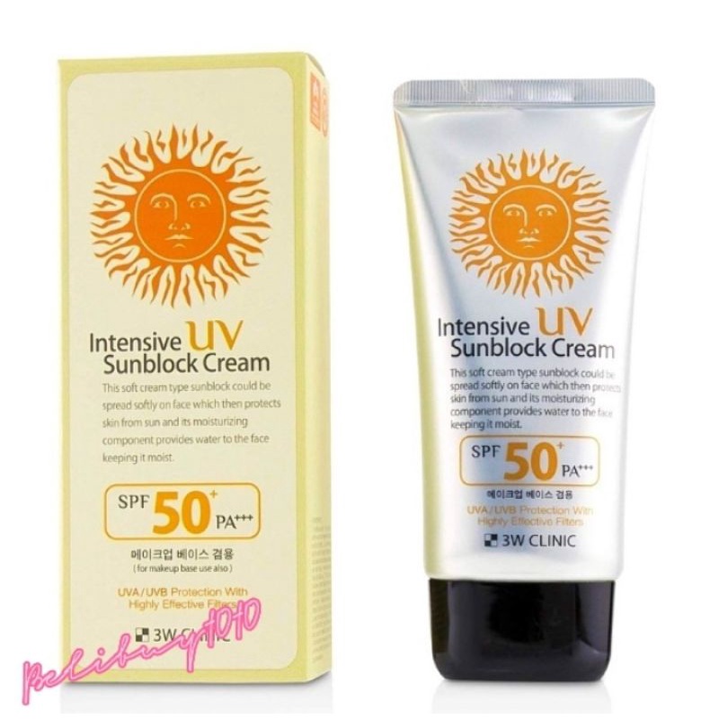 Sunblock 3W Clinic Intensive UV Sun block Cream SPF50 70ML | Shopee ...