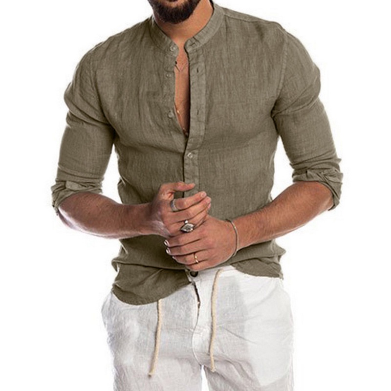New Men's Casual Cotton Linen Shirt Loose Long Sleeve Shirt Spring ...