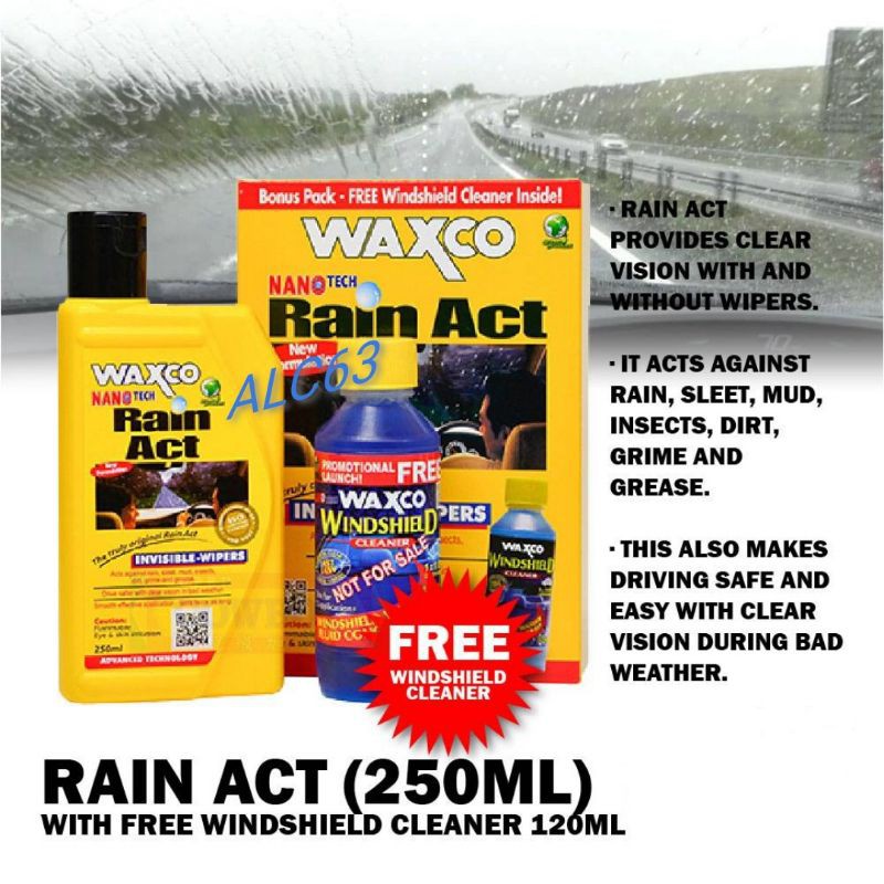 Ready Stock Waxco Rain Act (250ml) + Windshield Cleaner (120ml)