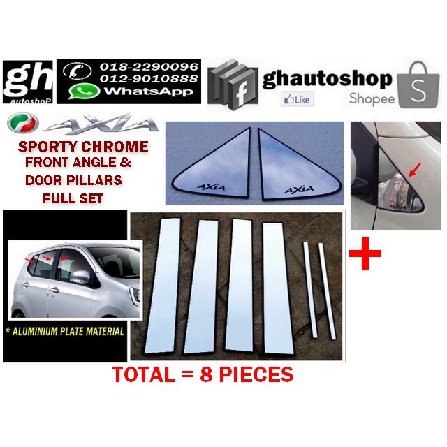 AXIA sporty chrome front angle & door pillars full set (8pcs, stainless