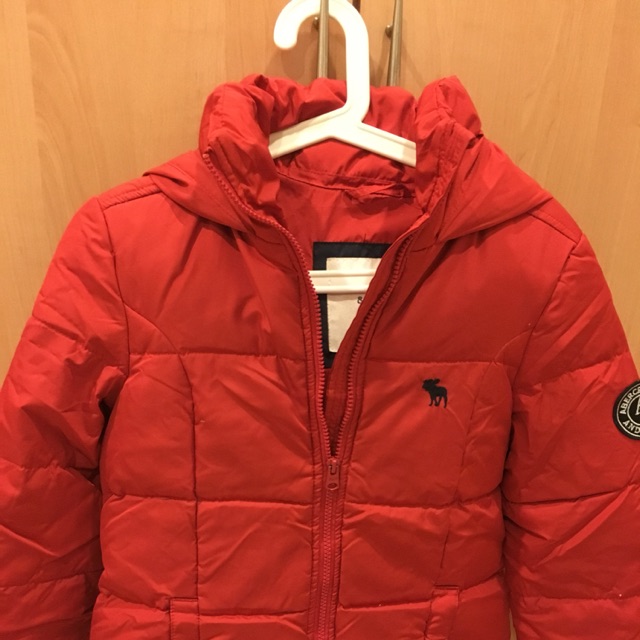 Abercrombie and fitch red puffer cheap jacket