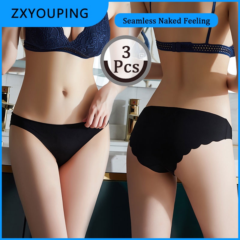 3 Pcs Seamless Panty For Women Plus Size Plain No Trace Naked Feeling  Panties Breathable Ice Silk S-XXL Underpants