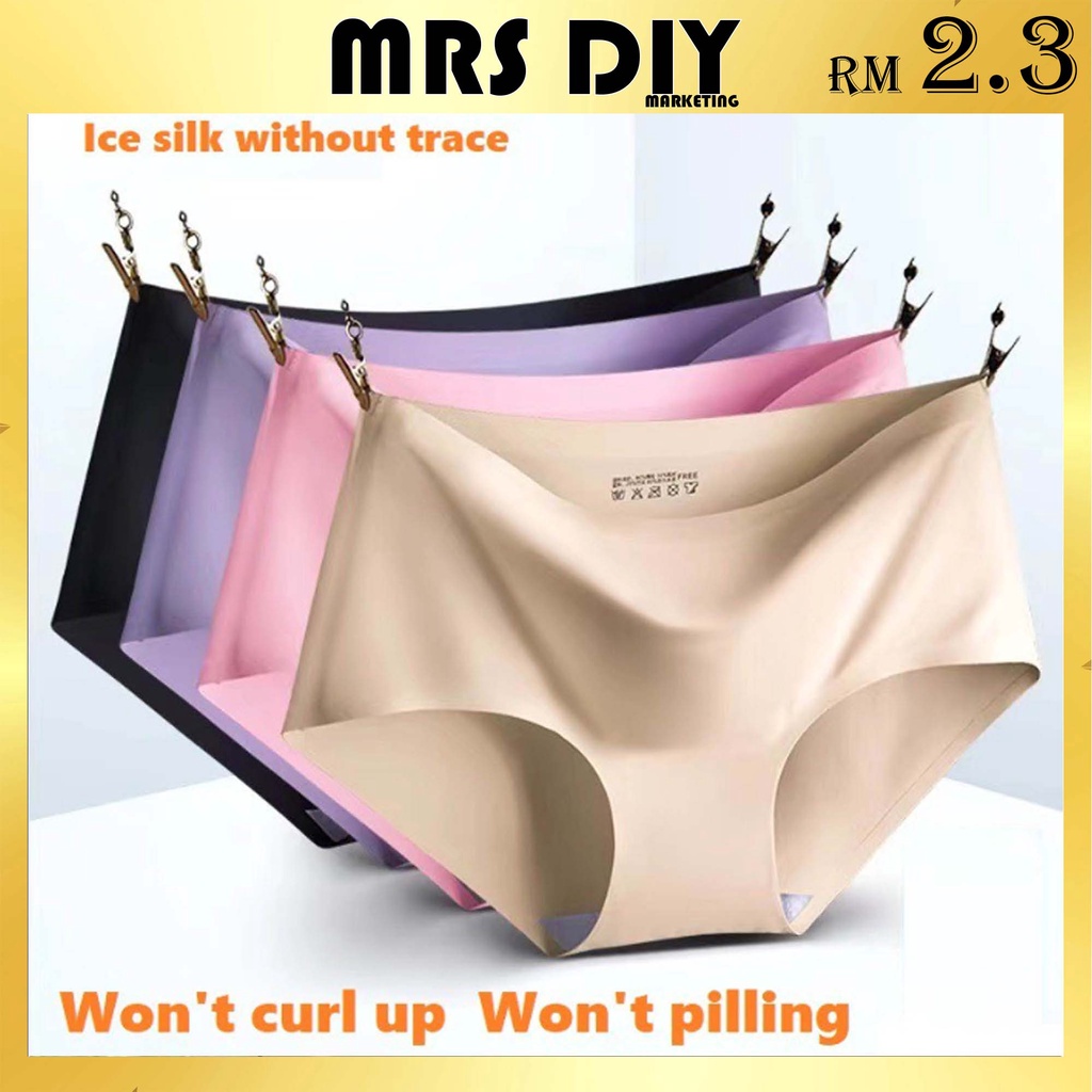 A Women Panties Basic Seluar Dalam One Piece Seamless Ice Silk Panty Underwear Sexy Lingerie 9834