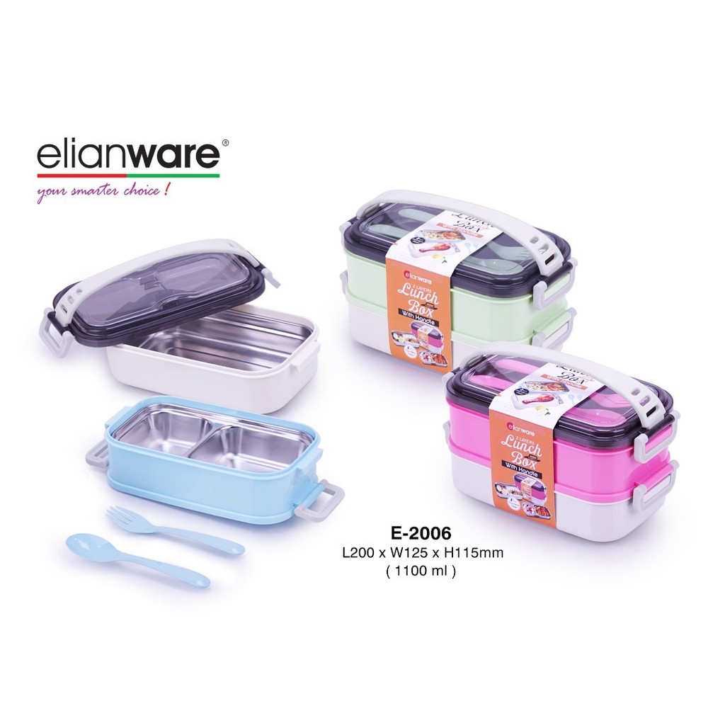 Elianware Stainless Steel Holder Bento 2 tiers Lunch Box School