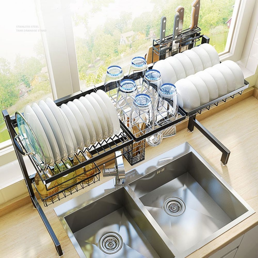 Steel Dish Rack Drainers Kitchen Stainless Rack Sink Rak Ping Mangkuk ...