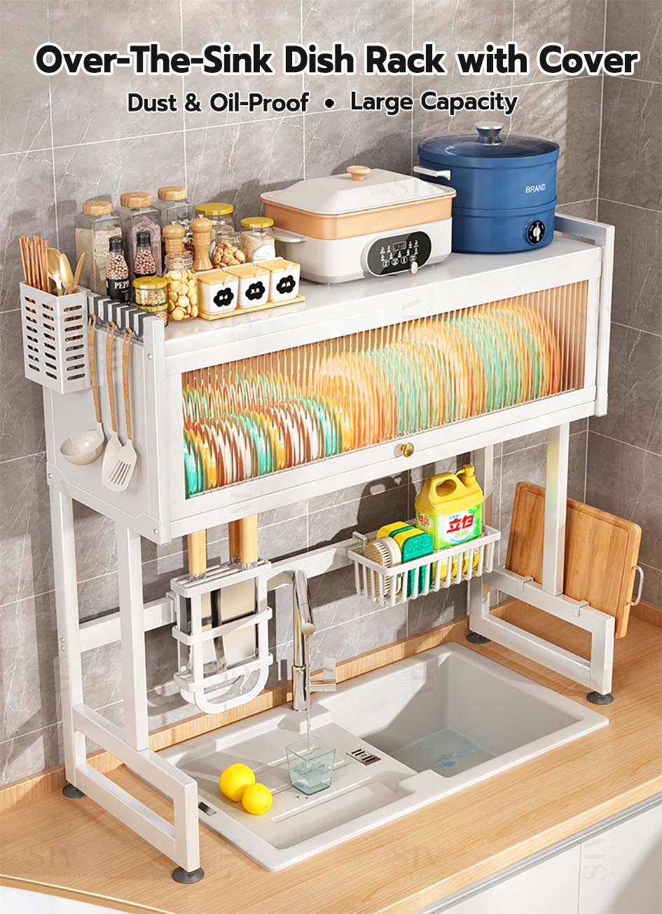 SIV 65-125cm Dish Cabinet Rack Over-The-Sink Dish Drainer Drying Rack ...