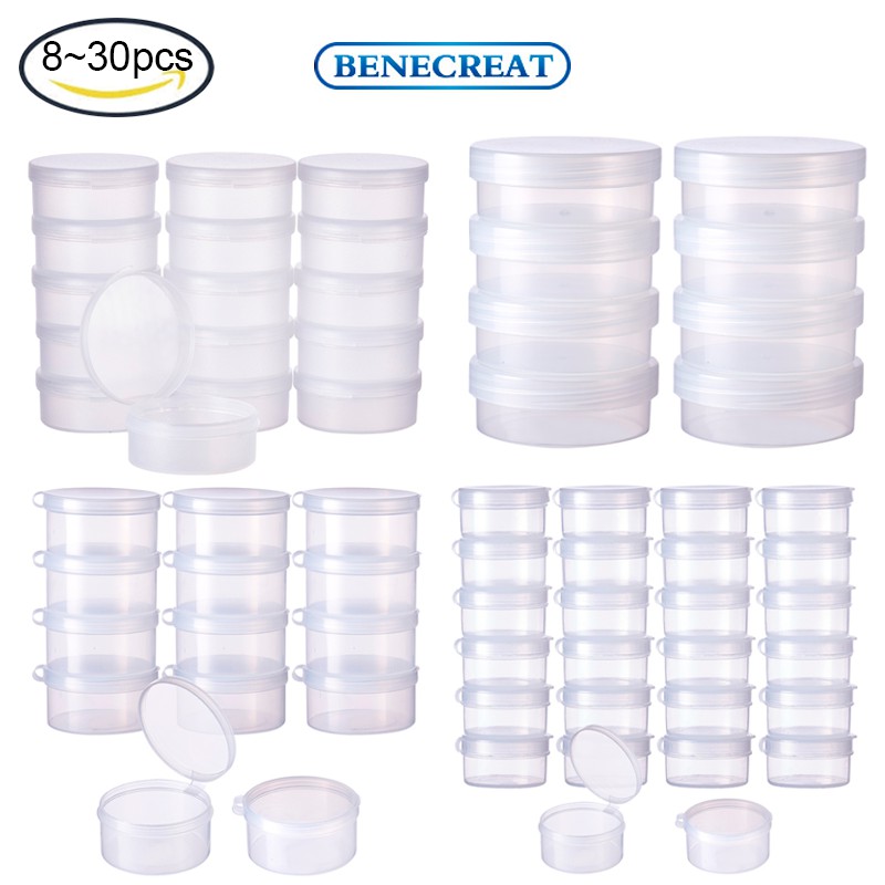 BENECREAT 8 Pack Round Frosted Plastic Bead Storage Containers Box