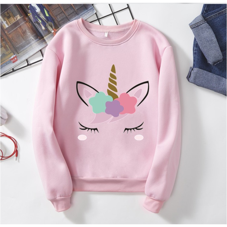 Sweater Perempuan Wanita Gambar Unicorn Women Long Sleeve Unicorn Sweater Hoodie Sweatshirts Hoodies Tshirt