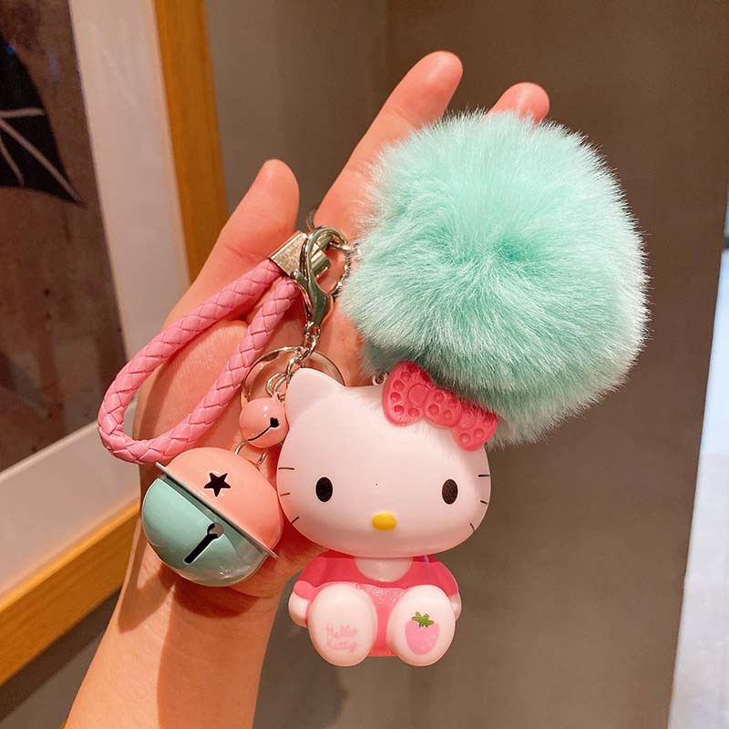 Cute Plush Pompom Unicorn Keychain Round Ball Pom Pom Faux Rabbit