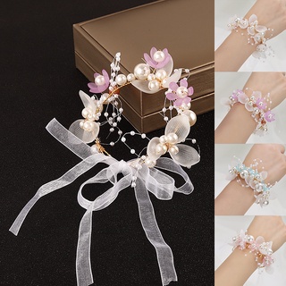 Wedding Jewelry - Pearl and Crystal Wedding Wrist Corsage Cuff Bracelet -  Available in Silver and Rose Gold