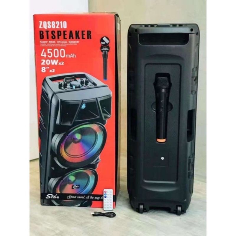 💥ZQS8210 Wireless BLUETOOTH SPEAKER With Karaoke 🎤 Mic 4500 mAh (20Wx2 ...