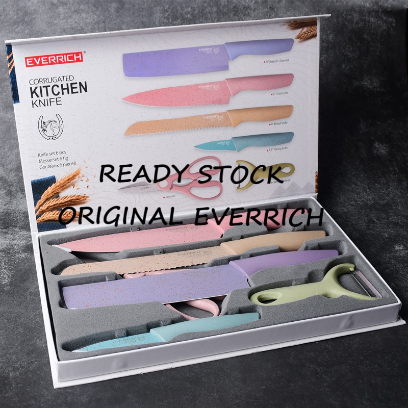 [ORIGINAL] EVERRICH 6 Pcs Corrugated Kitchen Knife Set Pisau Everrich