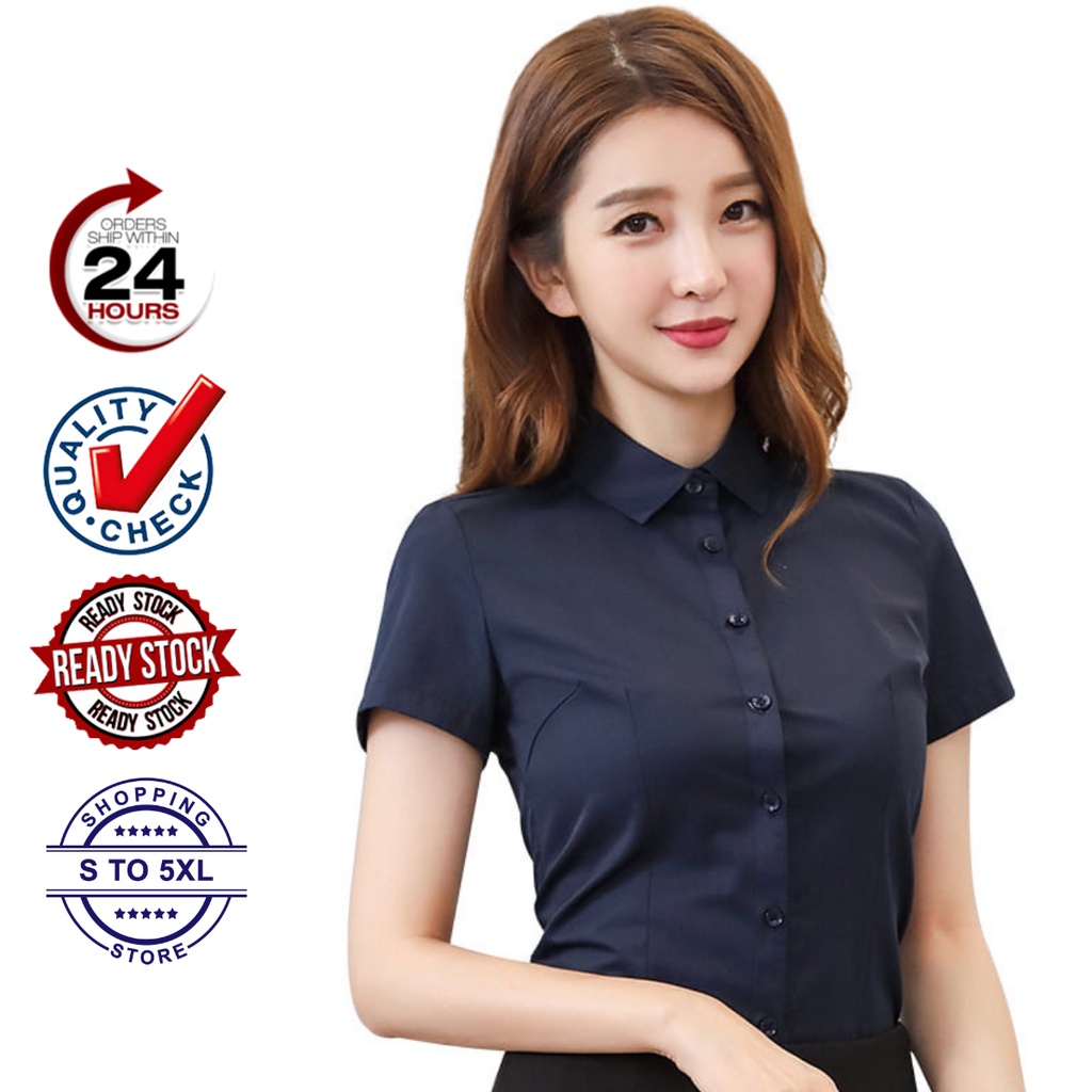 S.Store Women Short Sleeve Collar Blouse Work Wear Office Lady OL