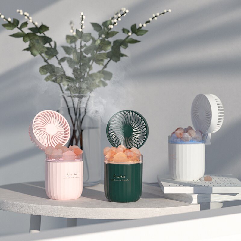 Portable Crystal Salt Stone Fan USB Wireless 7 LED Light Humidifer ...