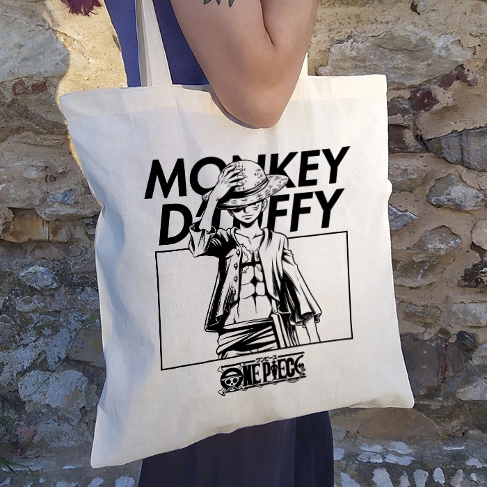 One Piece Anime Canvas Tote Bag Black White Canvas Shoulder Bag Korean