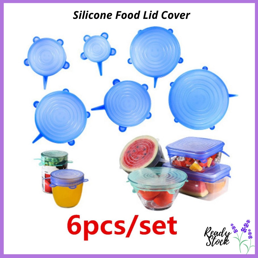 Ready Stock 6Pcs/Set Stretchable Silicone Lid Cover Kitchen Food Lid ...