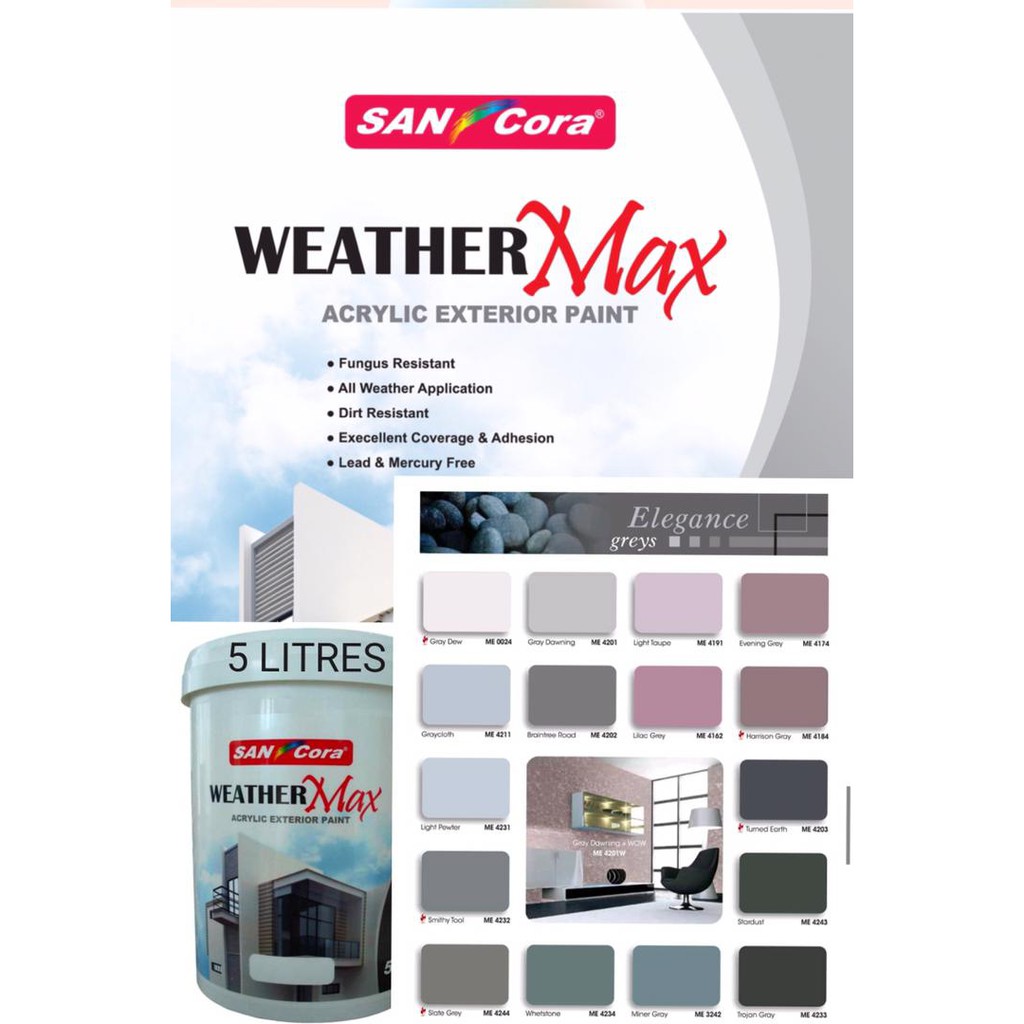 5LITER SANCORA Weather Max Weatherproof Exterior Wall Paints Finish ...