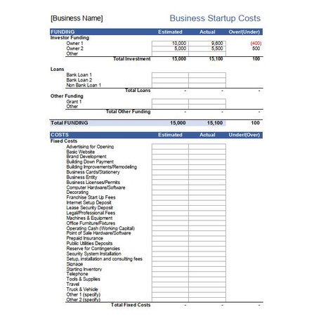 [#18] Business Start Up Costs Excel Template / Template Excel Kos ...