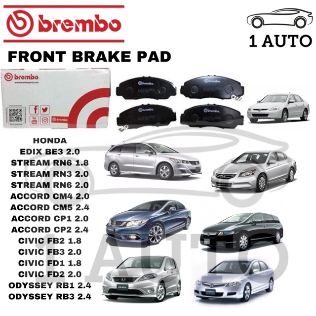GENUINE BREMBO FRONT BRAKE PAD HONDA CIVIC FD FB STREAM RN3 RN6 RB1 RB3