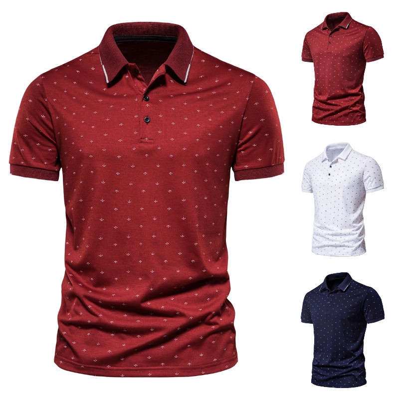 2023 New Summer Fashion Men's Printed Lapel Polos Slim Business Casual