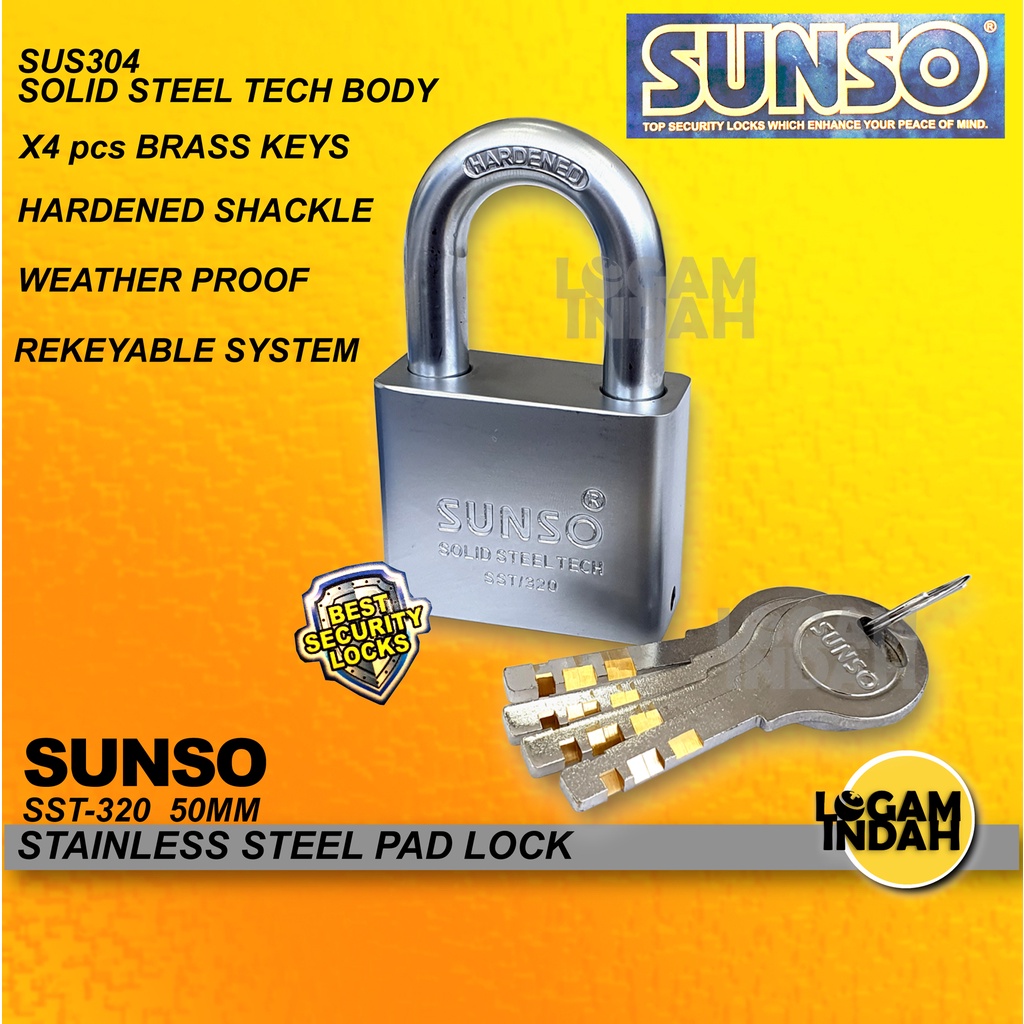 SUNSO SST-320 50MM SOLID STEEL TECH PAD LOCK / KUNCI MANGGA | Shopee ...