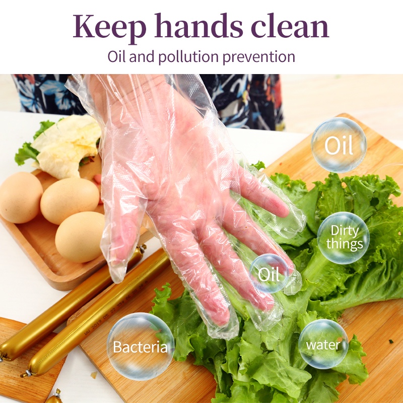 100 Pcs/50 Pairs Disposable Plastic Gloves Food Handling Safety Gloves