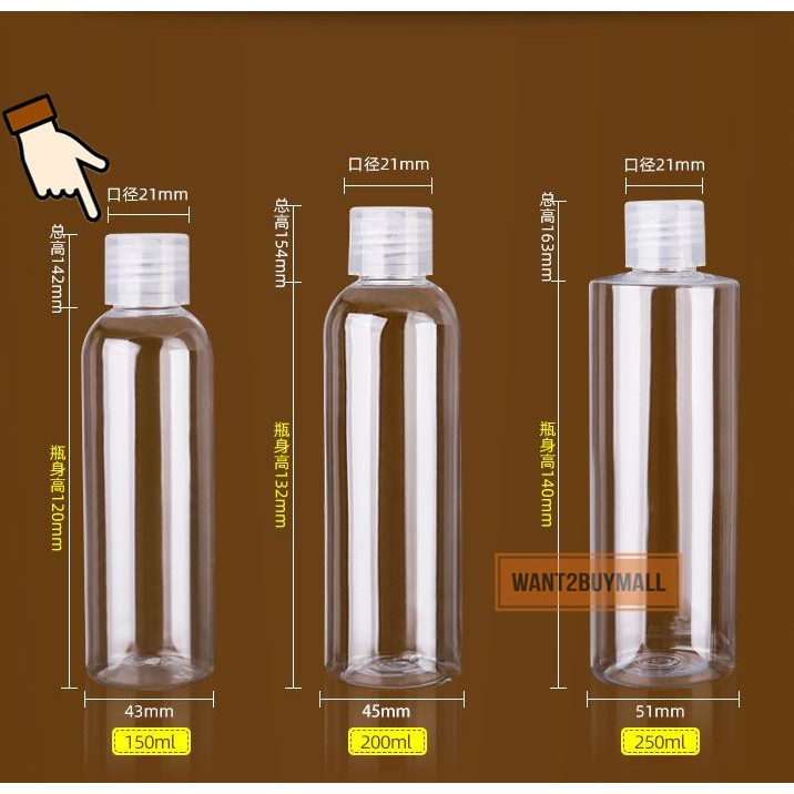 Flip Tip Cap Ml To Ml Pet Empty Transparent Travel Plastic Bottle Botol