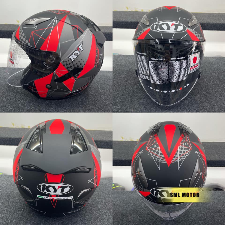 KYT HELLCAT New Graphic Matrix Matt Black Red Fluo (Open Face Helmet ...