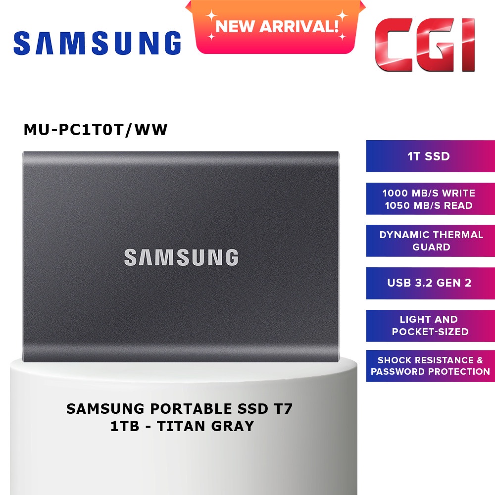 Samsung T7 Portable SSD - 1 TB - USB 3.2 Gen.2 External SSD Titanium Grey  (MU-PC1T0T/WW) : : Computers & Accessories