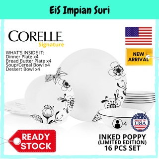 (16 store pcs) Corelle® Inked Poppy Plates