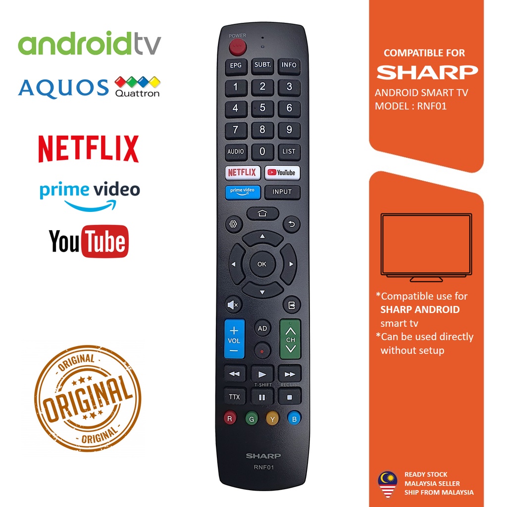 Original Sharp Flat Panel Android Smart TV Remote Control YouTube