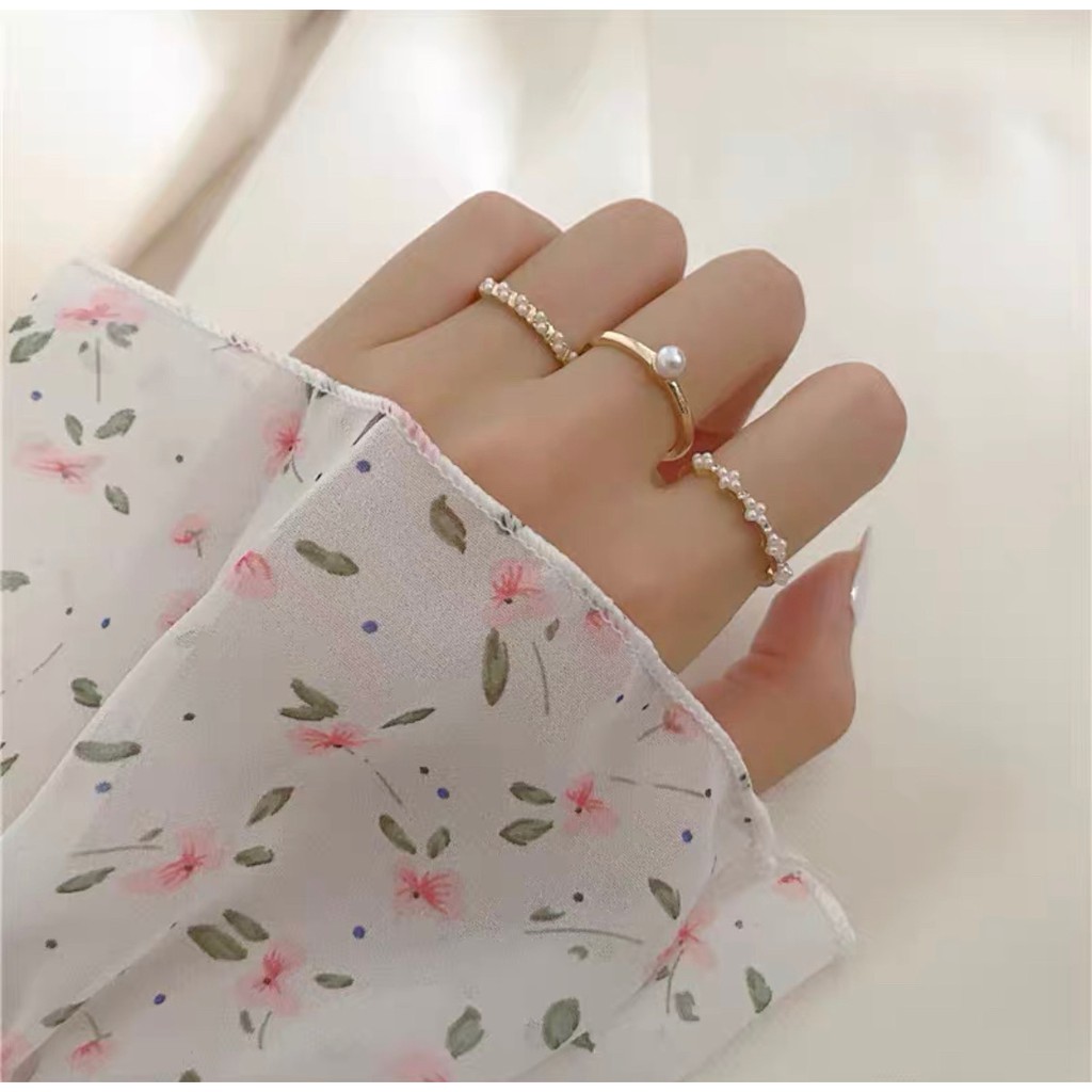 C.FASHION Korean 5 Pieces Rings Set Ins Women Fashion Accessories Jewelry  Pearl Ring Cincin Perempuan Wanita 现货戒指