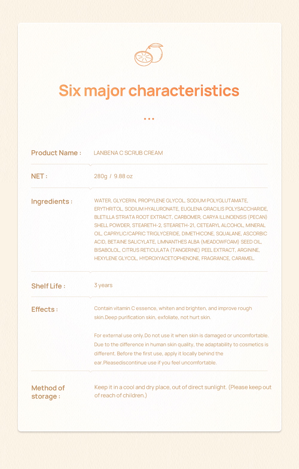 LANBENA Vitamin C Body Scrub Cream /Whitening Bath Cleanser /Exfoliating Moisturizer /Brighten