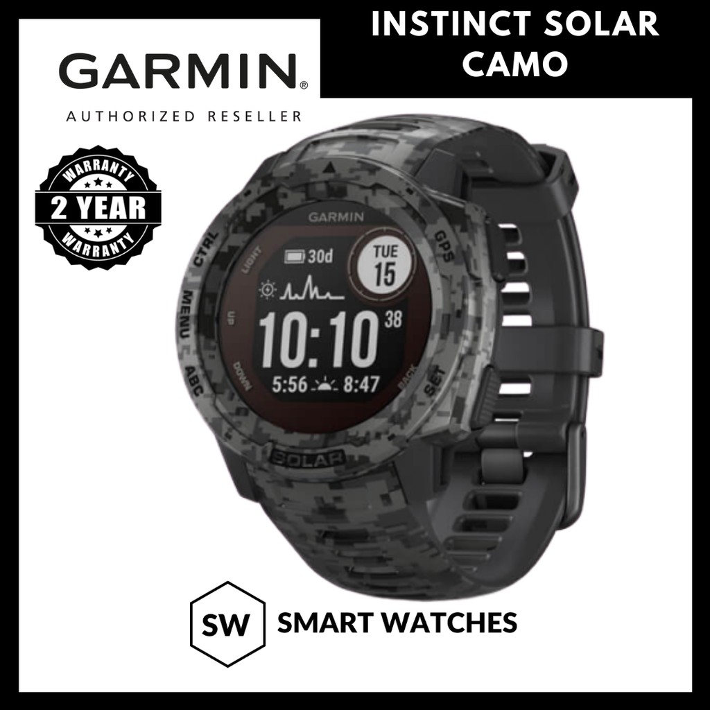 GARMIN Instinct Solar Camo Edition Graphite GPS Smartwatch NEW