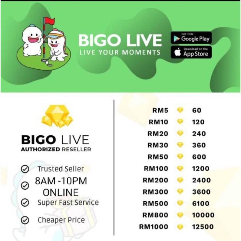 [BIGO ID] BIGO LIVE TOPUP Diamonds (OFFICIAL RESELLER) | Shopee Malaysia