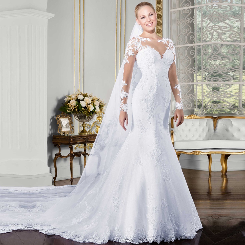 Vestidos De Noiva White Long Sleeves Mermaid Wedding Dresses Women