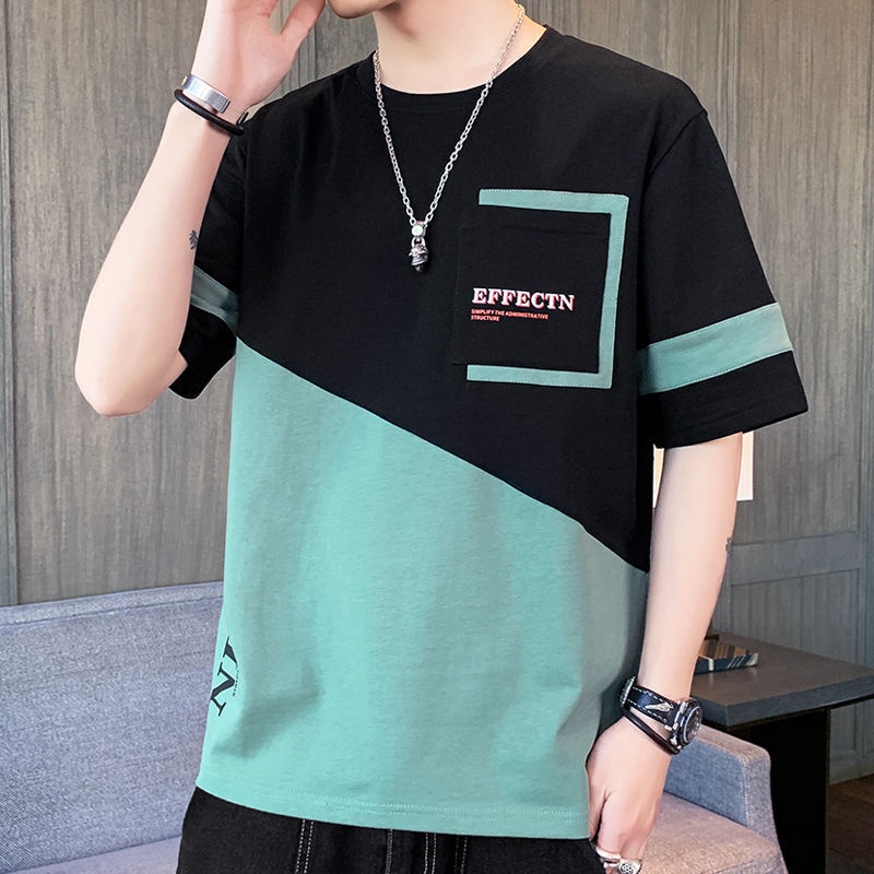 Men's Fashion Short Sleeved T-shirt New Summer Color Contrast Sleeve T ...