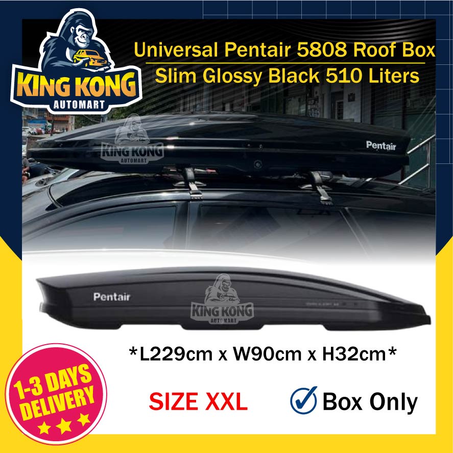 Pentair Roofbox PT5808 Slim Glossy Black Roof Box With Roof Rack XXL