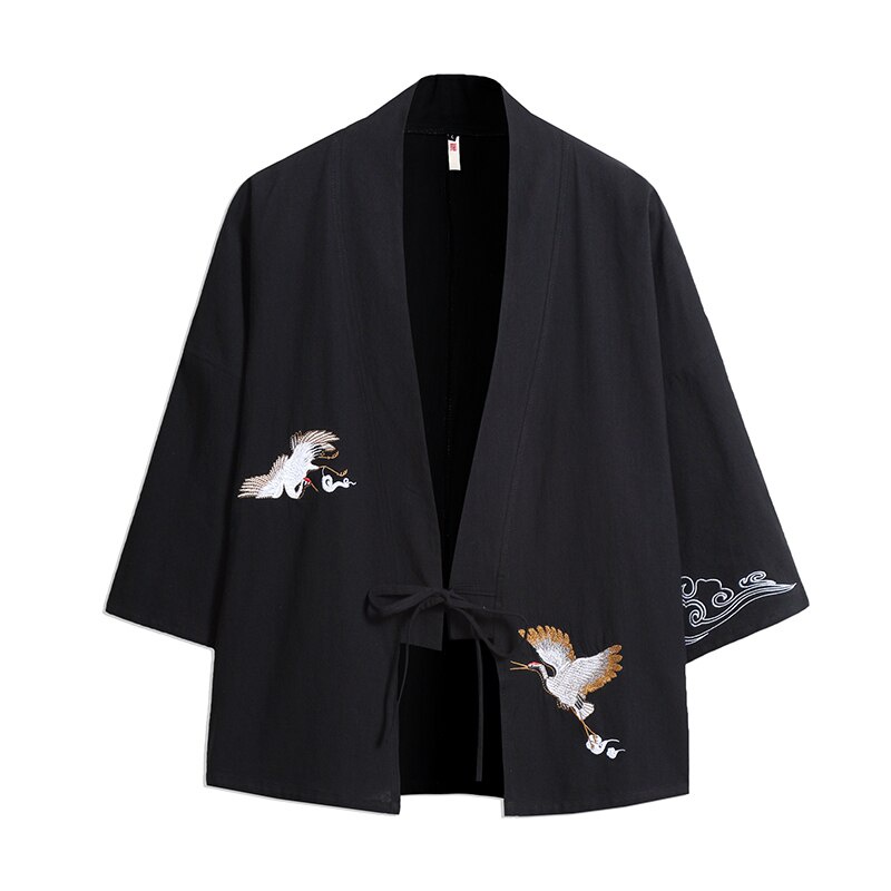 Haori Embroidered Crane Harajuku Kimono Japanese Style Plus Size Men's ...