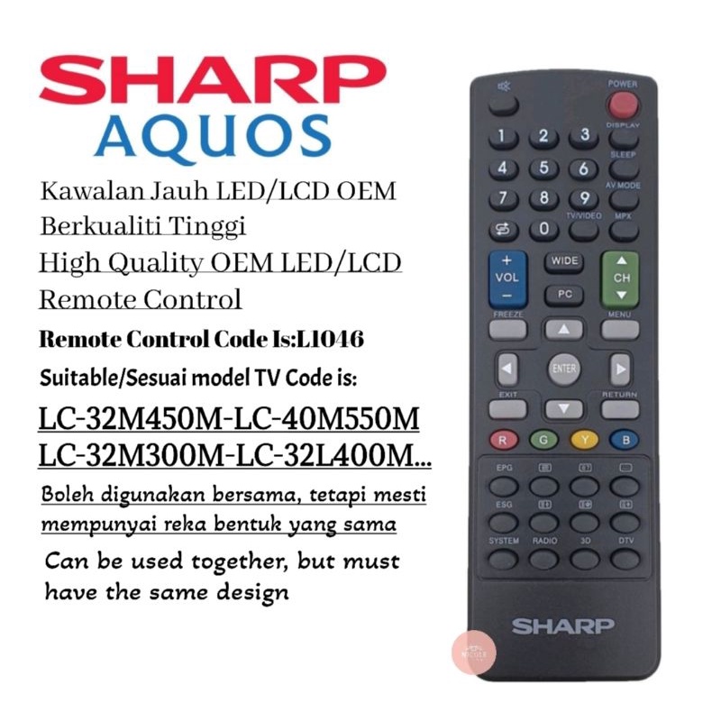 Sharp 3D Led Lcd Flat Panel TV Replacement Remote Control | Shopee Malaysia