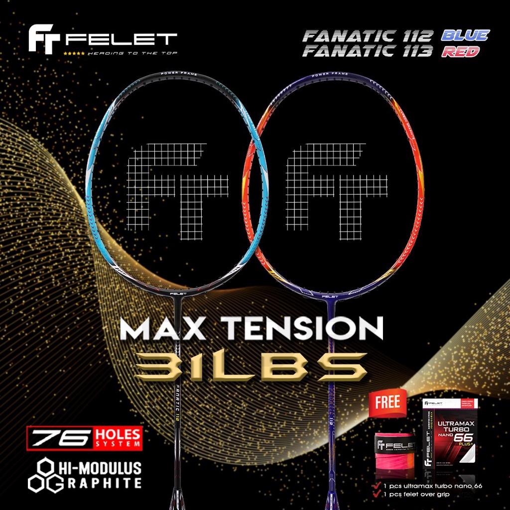 Felet Fanatic 112 Fanatic 113 4u 82Gram 31Lbs Racket Badminton Racket ...