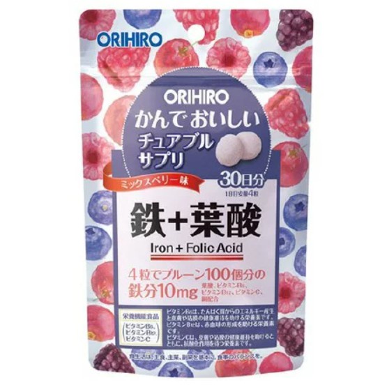 ORIHIRO Chewable Tablets 30 Days Nutritional Supplement Iron Folic Acid