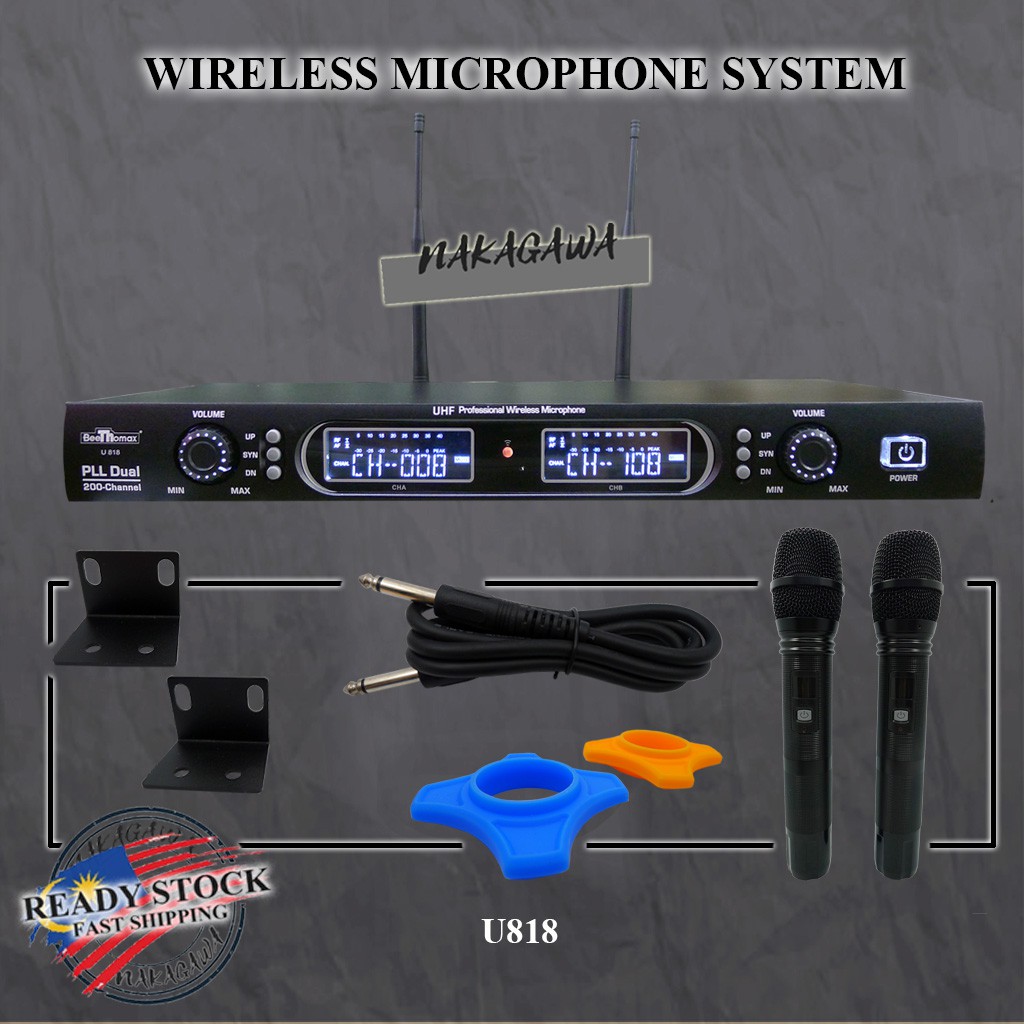 BEETHOMAX U818 PPL DUAL 200 CHANNEL PROFESSIONAL WIRELESS MICROPHONE ...