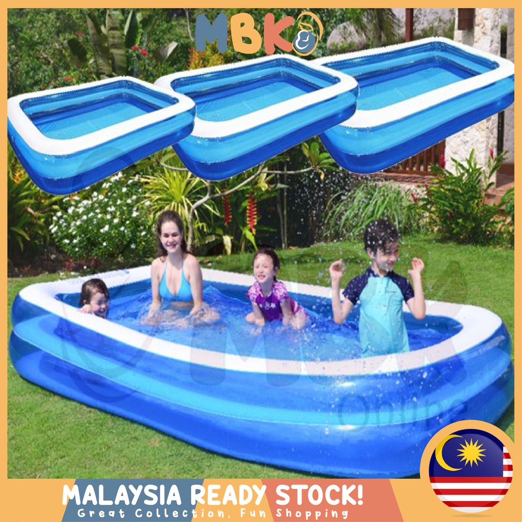 CRYSTAL Inflatable Swimming Pool 2 Rings Rectangular Family Kids Size ...