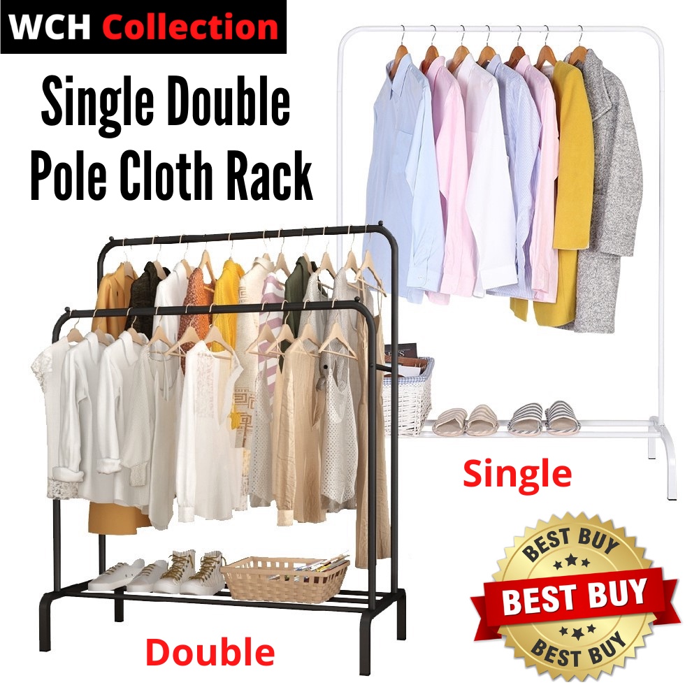 Single Double Pole Strong Steel Laundry Rack Cloth Hanger Cloth Rack ...