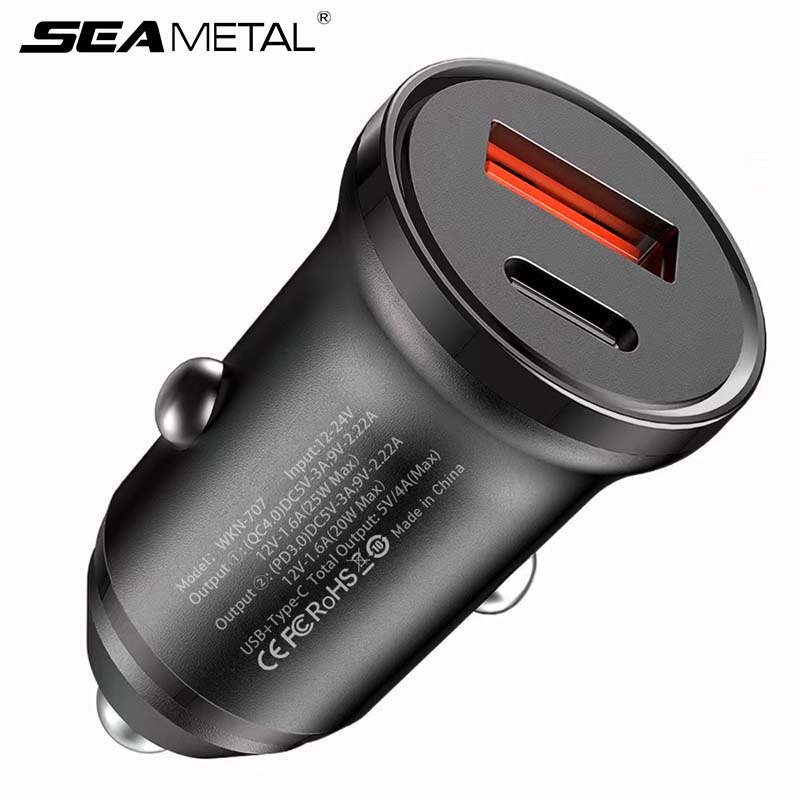 QC4.0 Car Charger Quick Charging 45W USB + Type C PD25W Dual Port Mini