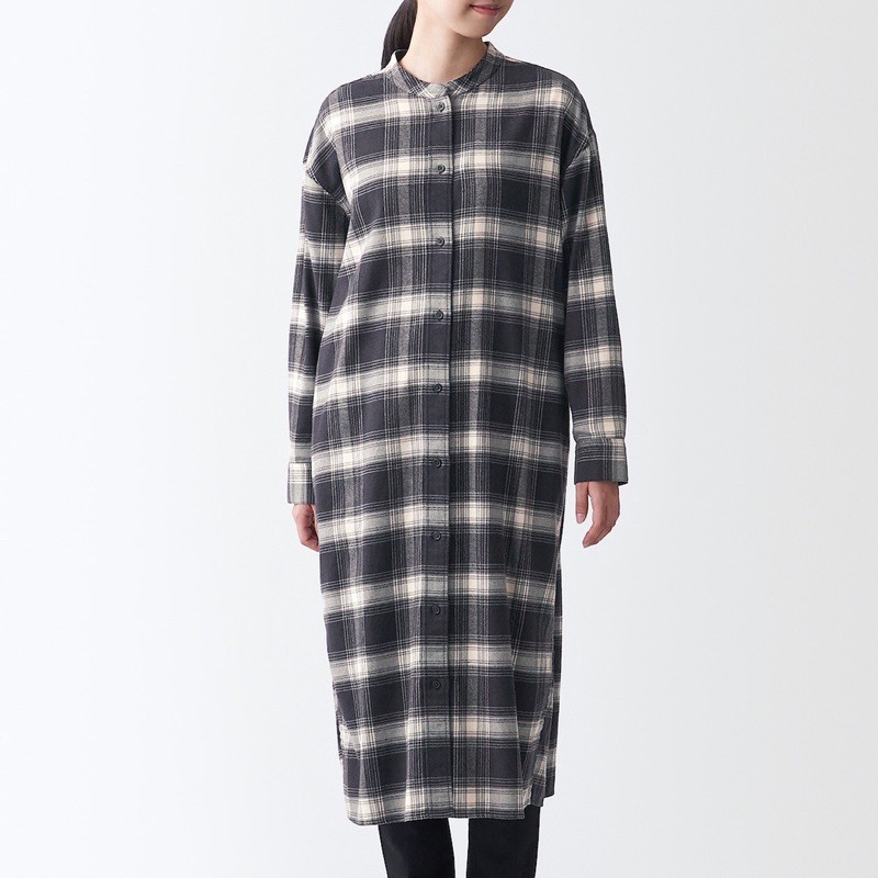 Regular fit melangé flannel stand collar shirt - Fig