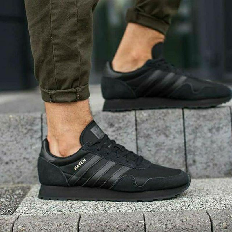 PRIA Adidas HAVEN Men JOGING Shoes ALL BLACK PREMIUM ORIGINAL SNEAKERS CASUAL Shopee Malaysia