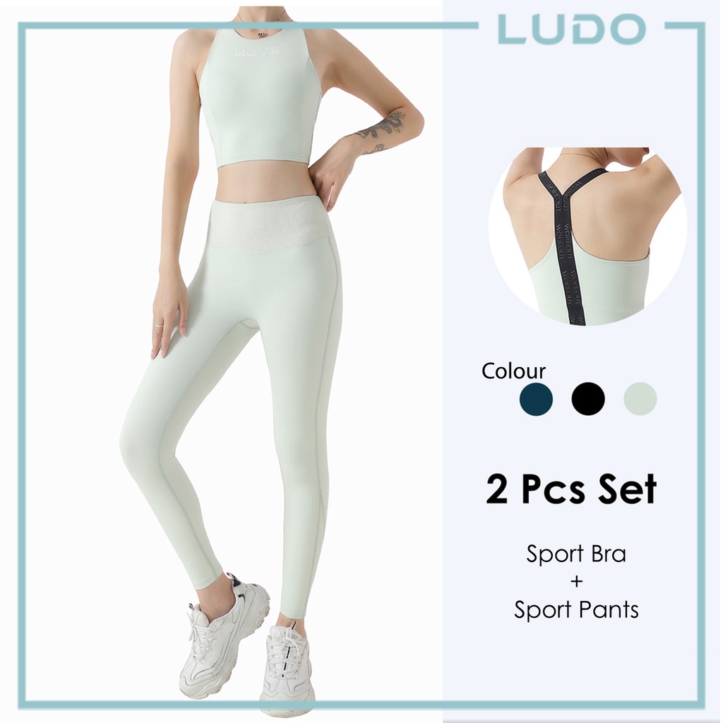 LUDO] 2 Pcs Set MOVE Fitness Sports Suits Women Suits High Waist Running  Leggings Workout Sport Pants & Bra
