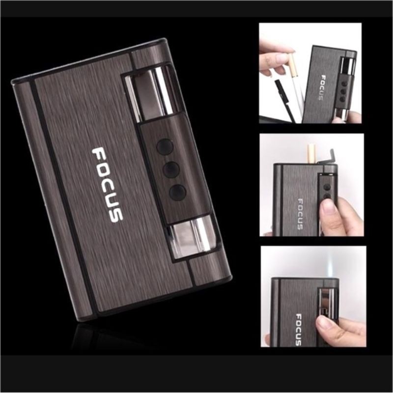 FOCUS Metal Cigarette Case With Lighter Automatic Injection Bounce 8pcs ...